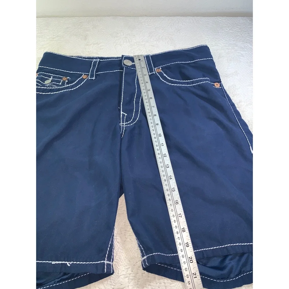 True Religion Big T Navy Blue Board Shorts Mens 36 White Contrast Stitch Swim